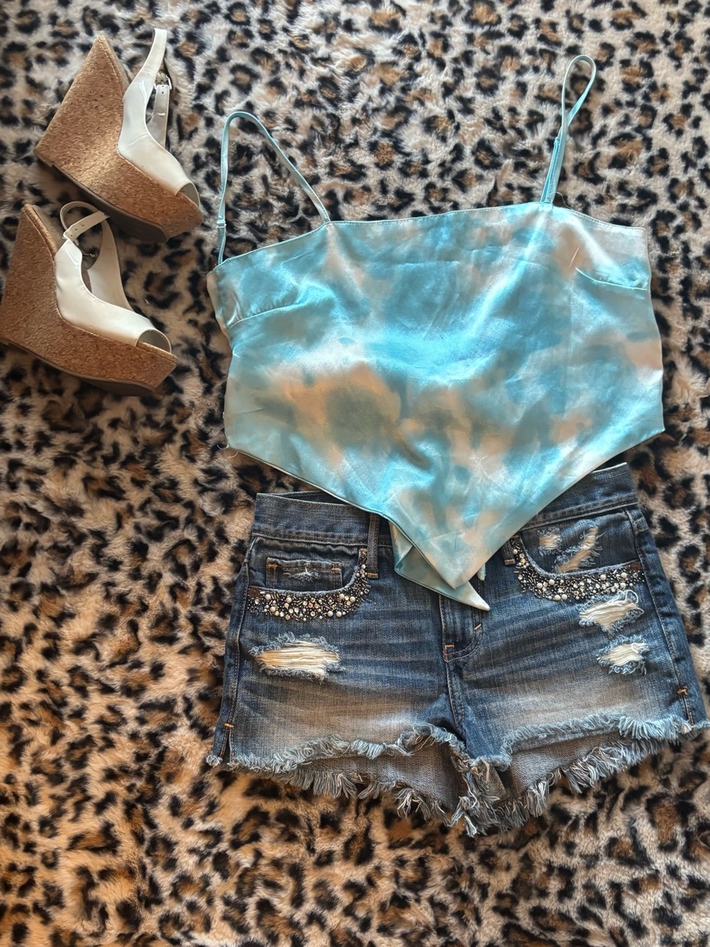 Abercrombie & Fitch Blue Distressed Embellished Denim Shorts